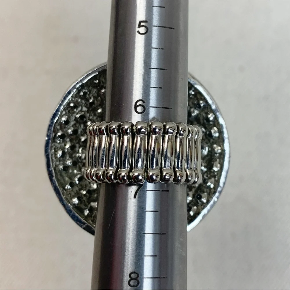 Silver XL Statement Rhinestone cluster domed stretch cocktail ring